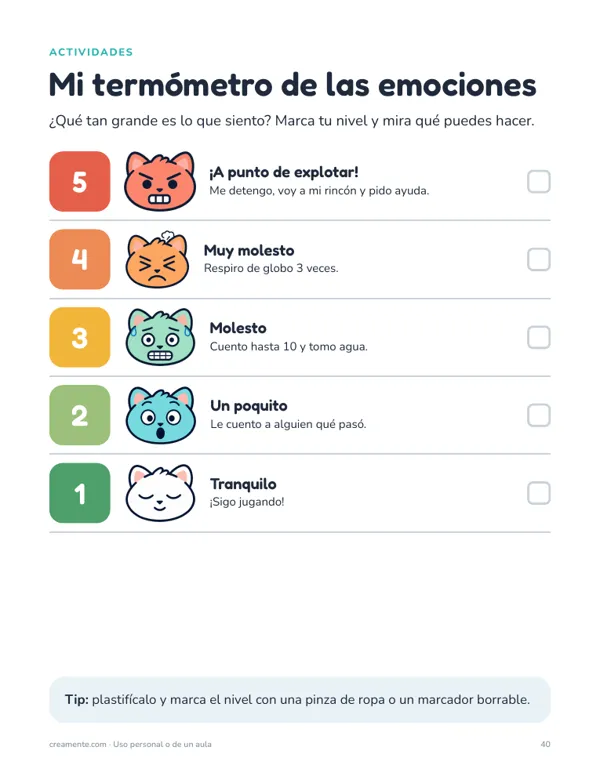 Termómetro de las emociones del 1 al 5